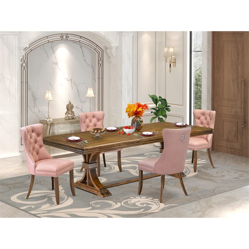 Pemberly Row 5-Piece Dining Set with Acacia Walnut and Faux Leather Chairs