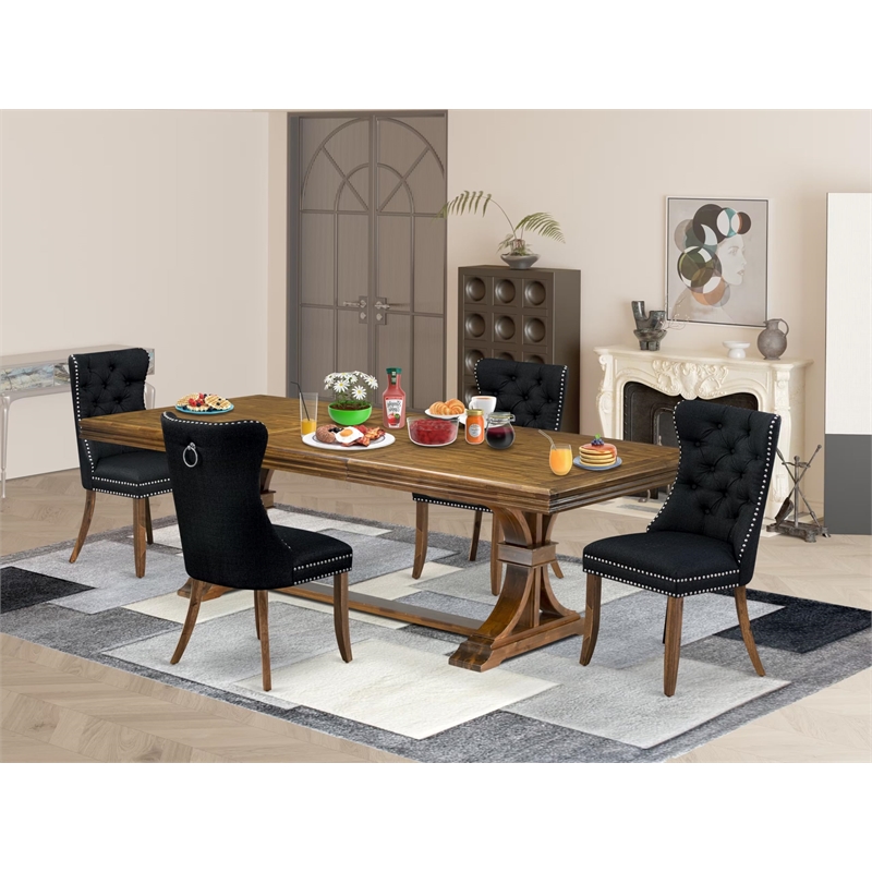 Pemberly Row 5-Piece Dining Set with Walnut Finish and Acacia Wood