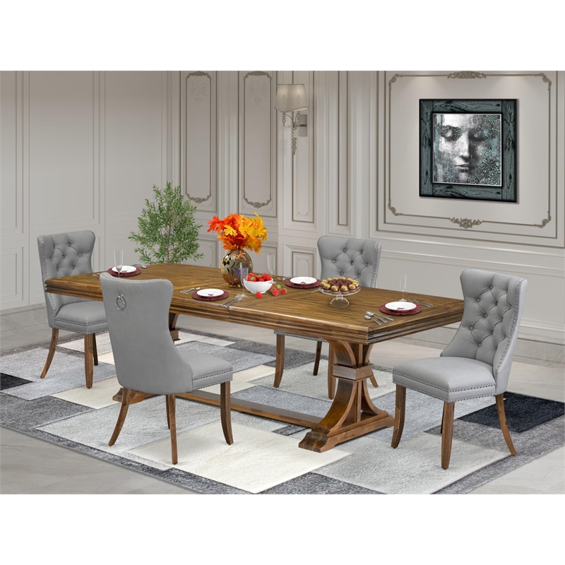 Pemberly Row 5-Piece Dining Set with Walnut Finish and Acacia Wood
