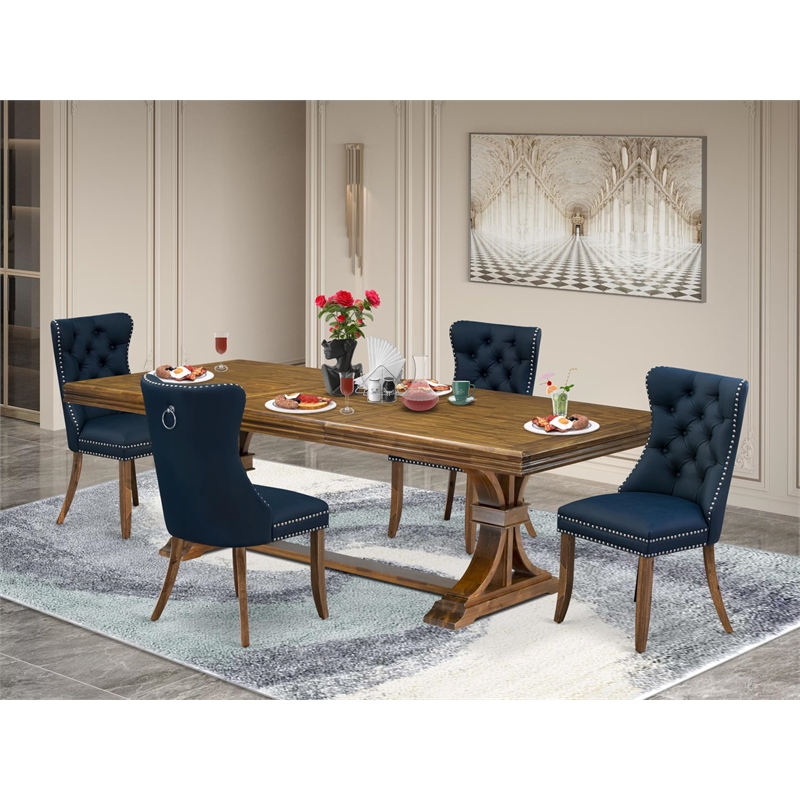 Pemberly Row 5-Piece Dining Set with Walnut Finish and Acacia Wood