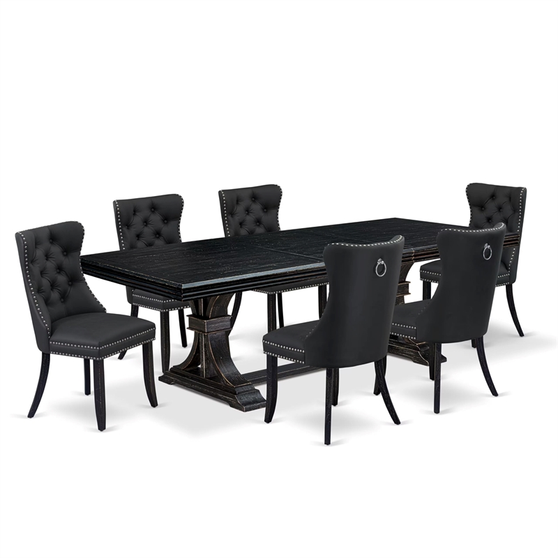 Pemberly Row 7-Piece Wood Dining Table Set in Black Finish