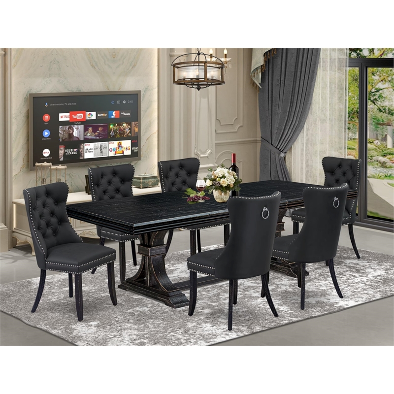 Pemberly Row 7-Piece Wood Dining Table Set in Black Finish