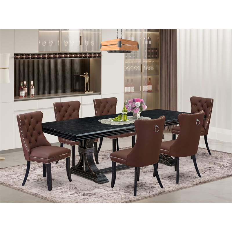 Pemberly Row 7-Piece Wooden Dining Set with Upholstered Chairs in Black Finish