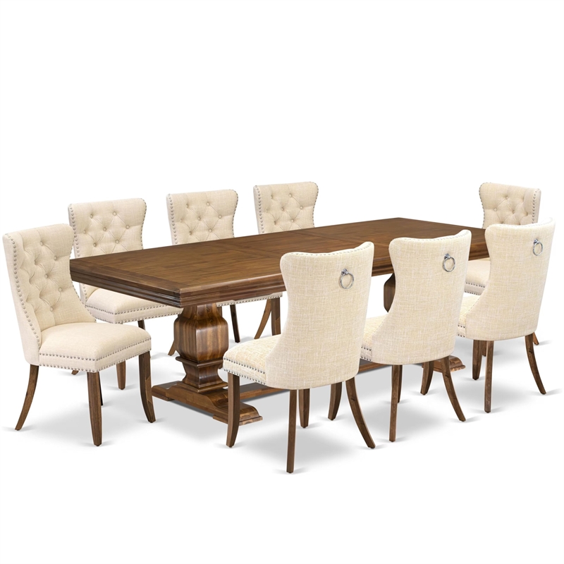 Pemberly Row 9-Piece Mid-Century Dining Set in Walnut Wood Finish