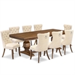 Pemberly Row 9-Piece Mid-Century Dining Set in Walnut Wood Finish