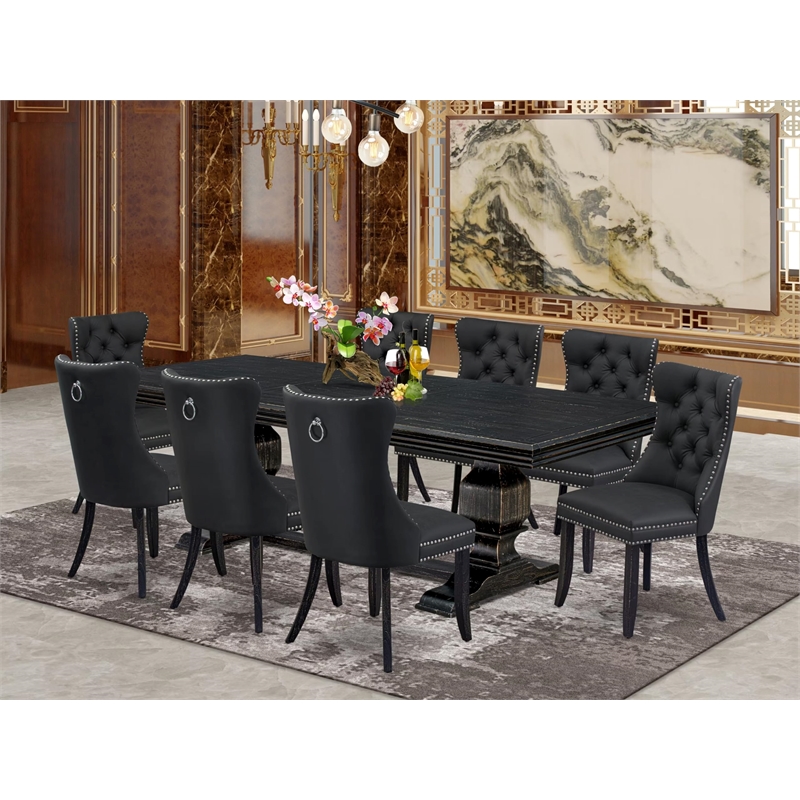 Pemberly Row 9-Piece Dining Table Set in Black Acacia Wood Finish
