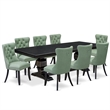 Pemberly Row 9-Piece Dining Set with Sand Blasting Black Wood Finish