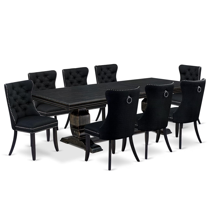 Pemberly Row 9-Piece Black Wood Dining Room Set with Table Leaf and Chairs