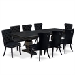 Pemberly Row 9-Piece Black Wood Dining Room Set with Table Leaf and Chairs