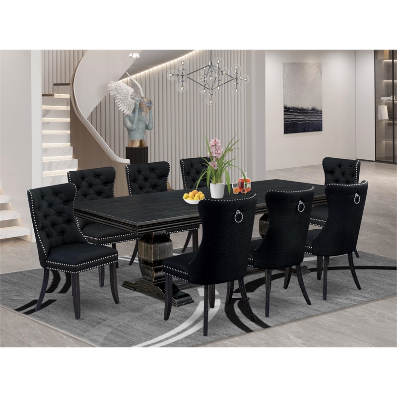 Pemberly Row 9-Piece Black Wood Dining Room Set with Table Leaf and Chairs
