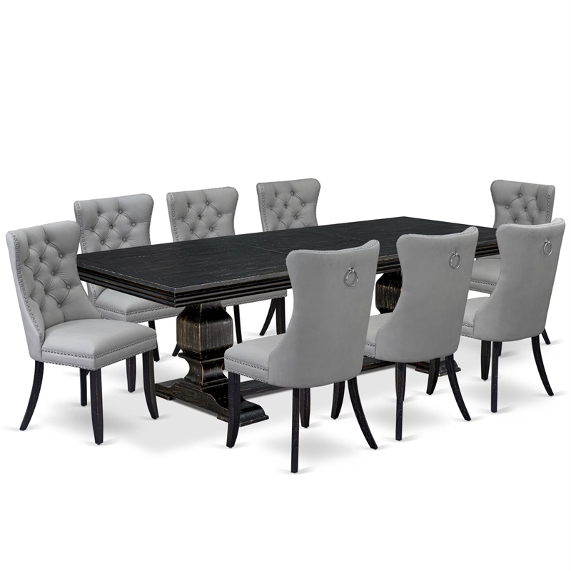 Pemberly Row 9-Piece Black Mid-Century Dining Set with Removable Table Leaf
