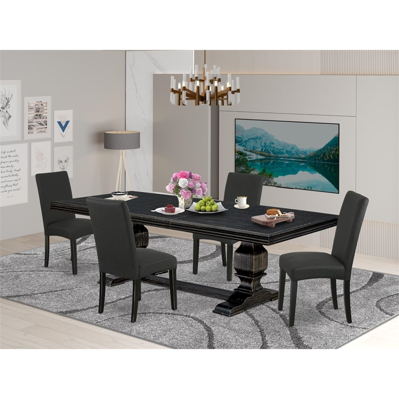 Pemberly Row 5-Piece Acacia Wood Dining Room Set in Black