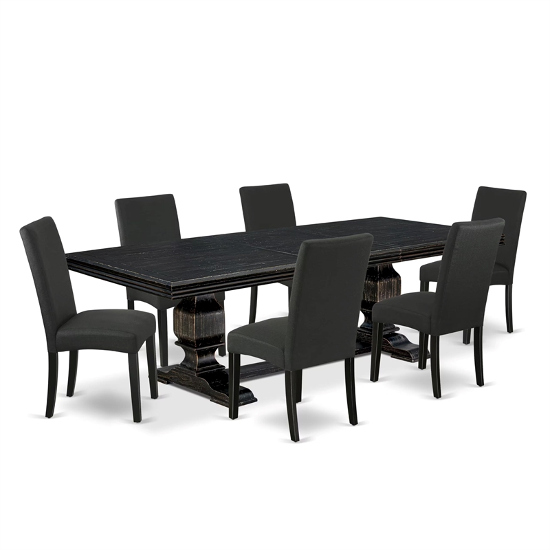 Pemberly Row 7-Piece Wooden Dining Set with Black Upholstery