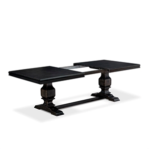Pemberly Row 9-Piece Kitchen Table Set in Black Finish with Linen Chairs