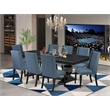Pemberly Row 9-Piece Kitchen Table Set in Black Finish with Linen Chairs