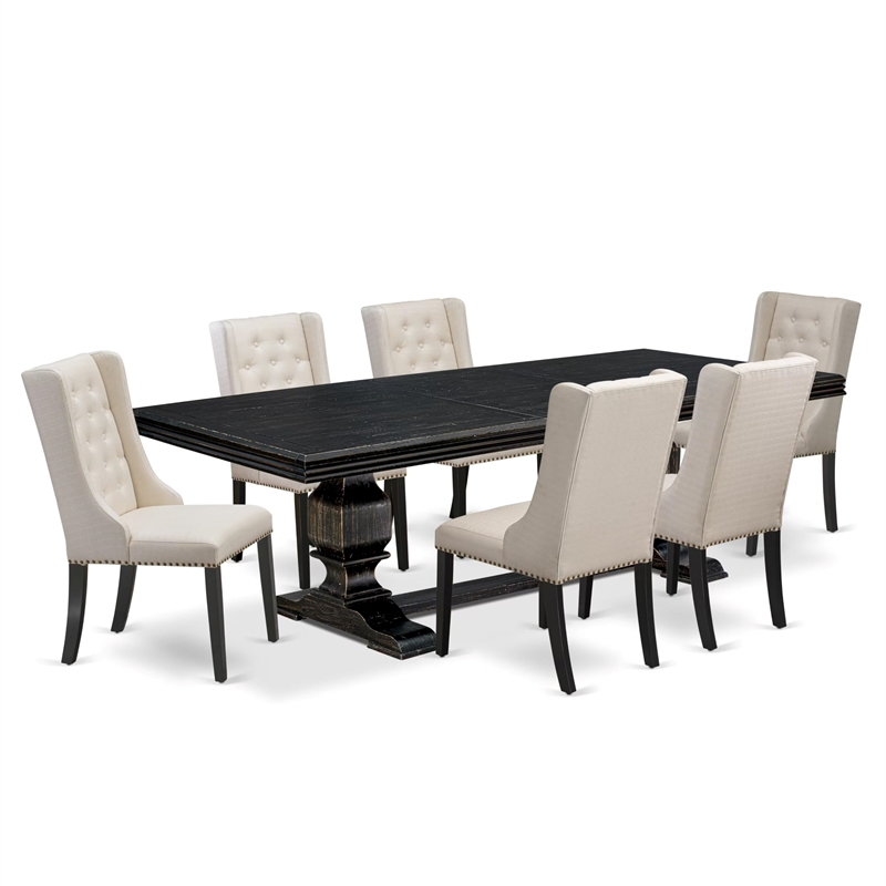 Pemberly Row 7-Piece Dining Table Set in Black Finish with Button-Tufted Chairs
