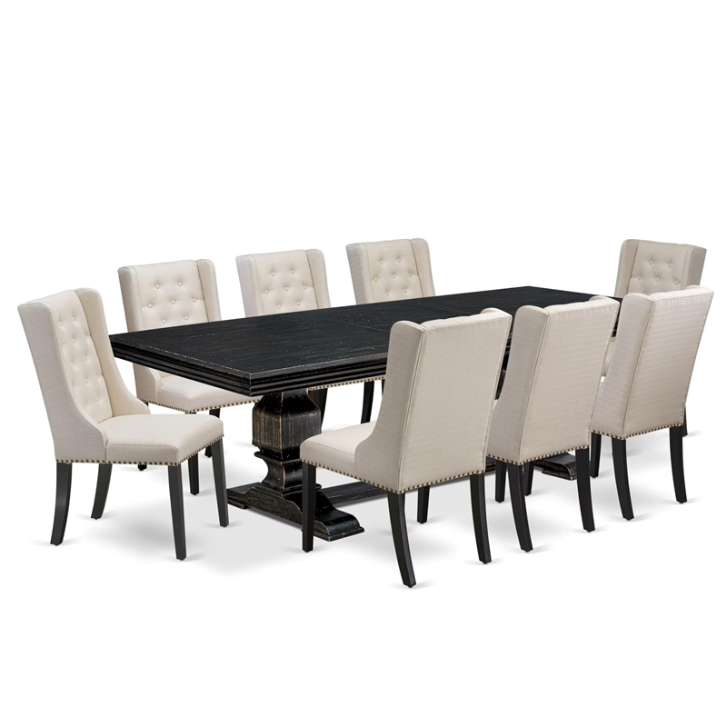 Pemberly Row 9-Piece Dining Set Wood Table Removable Leaf Black Finish