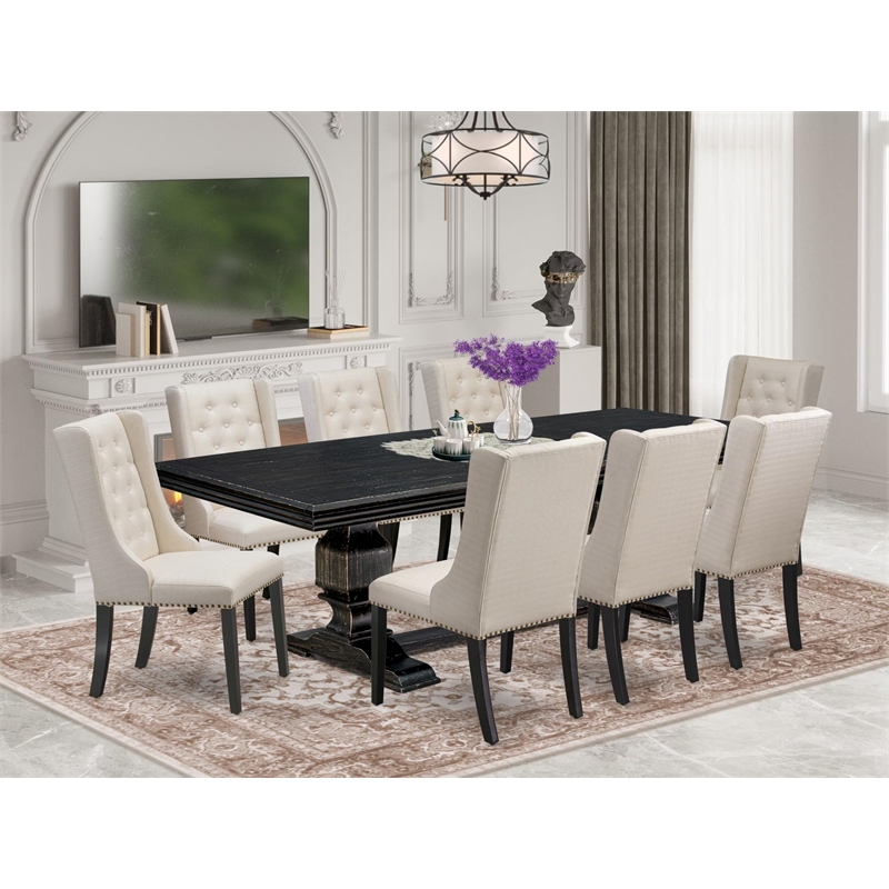 Pemberly Row 9-Piece Dining Set Wood Table Removable Leaf Black Finish