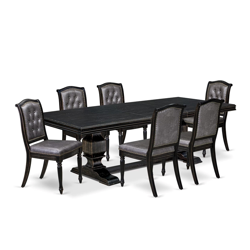 Pemberly Row 7-Piece Mid Century Dining Table Set Wood Black Finish