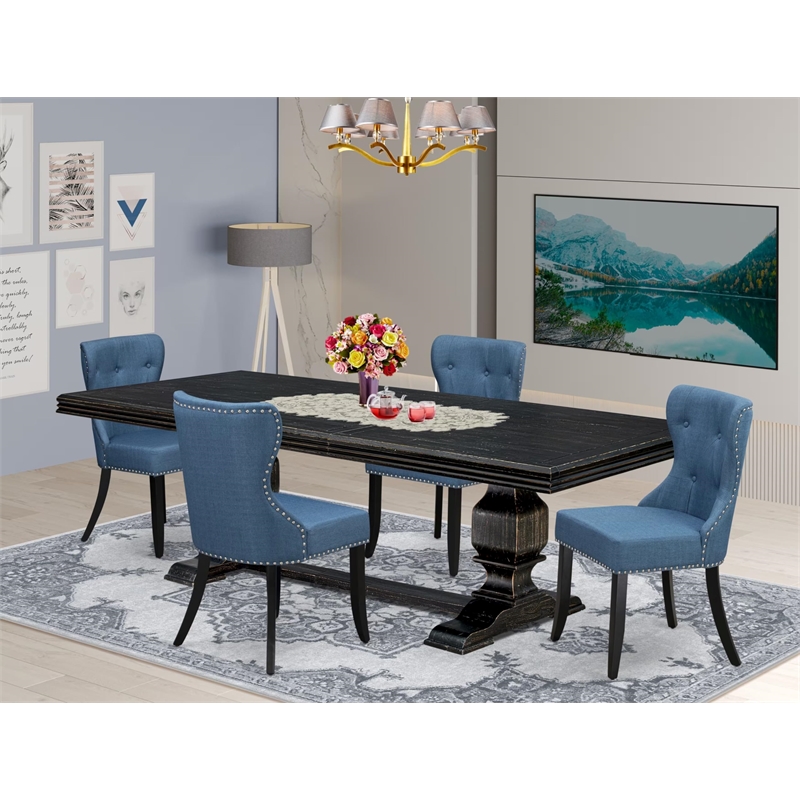 Pemberly Row 5-Pc Dining Room Table Set with Removable Leaf Wood Black Finish