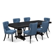 Pemberly Row 7-Piece Dining Set with Black Finish Wood Table & Chairs