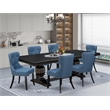 Pemberly Row 7-Piece Dining Set with Black Finish Wood Table & Chairs