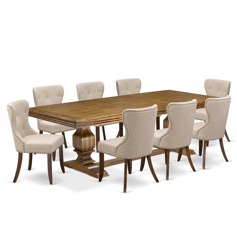 Pemberly Row 9-Piece Dining Set with Walnut Finish & Acacia Wood Frame