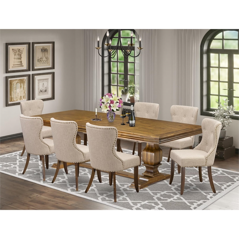 Pemberly Row 9-Piece Dining Set with Walnut Finish & Acacia Wood Frame