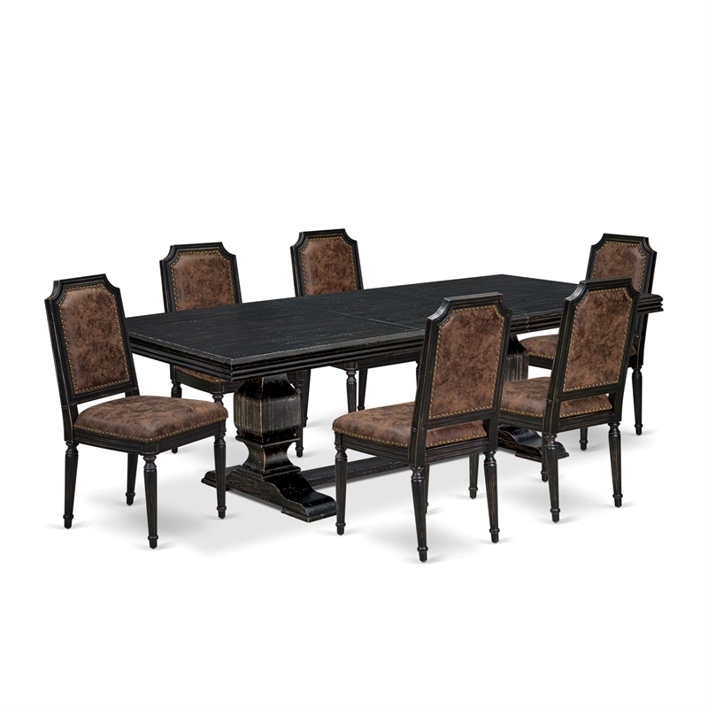 Pemberly Row 7-Piece Dining Table Set with PU Leather Chairs in Black