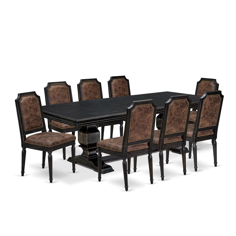 Pemberly Row 9-Piece Dining Table Set with PU Leather Chairs in Black