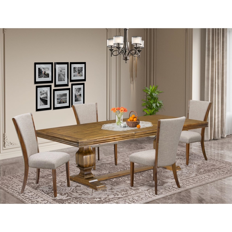 Pemberly Row 5-Piece Kitchen Dining Set with Linen Fabric Chairs in Walnut