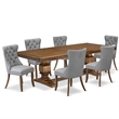 Pemberly Row 7-Piece Dining Table Set in Walnut with Gray Faux Leather