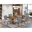 Pemberly Row 7-Piece Dining Table Set in Walnut with Gray Faux Leather