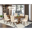 Pemberly Row 7-Piece Walnut Dining Table Set with Linen Fabric Chairs