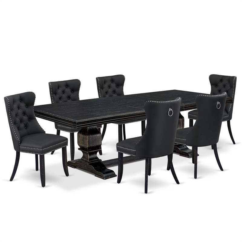 Pemberly Row 7-Piece Dining Set with Acacia Wood in Black Finish