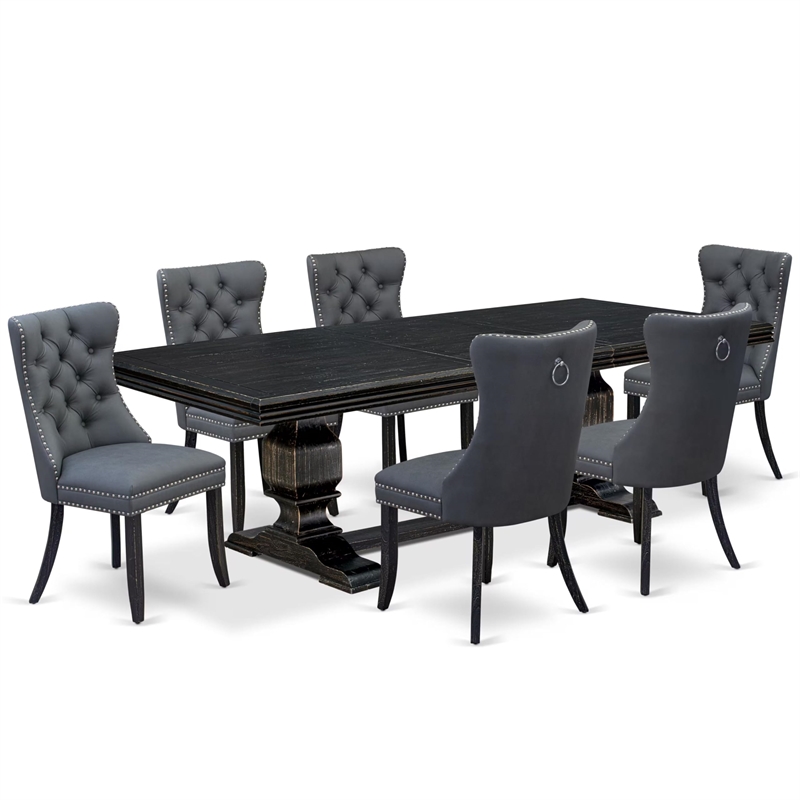 Pemberly Row 7-Piece Dining Set with Acacia Wood and Black Finish