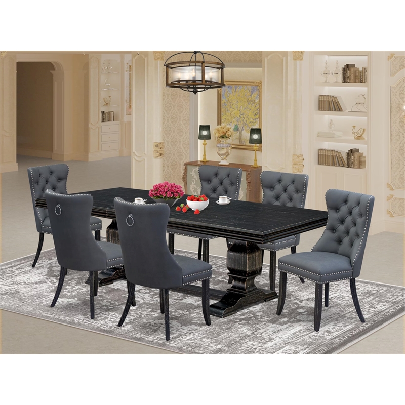 Pemberly Row 7-Piece Dining Set with Acacia Wood and Black Finish