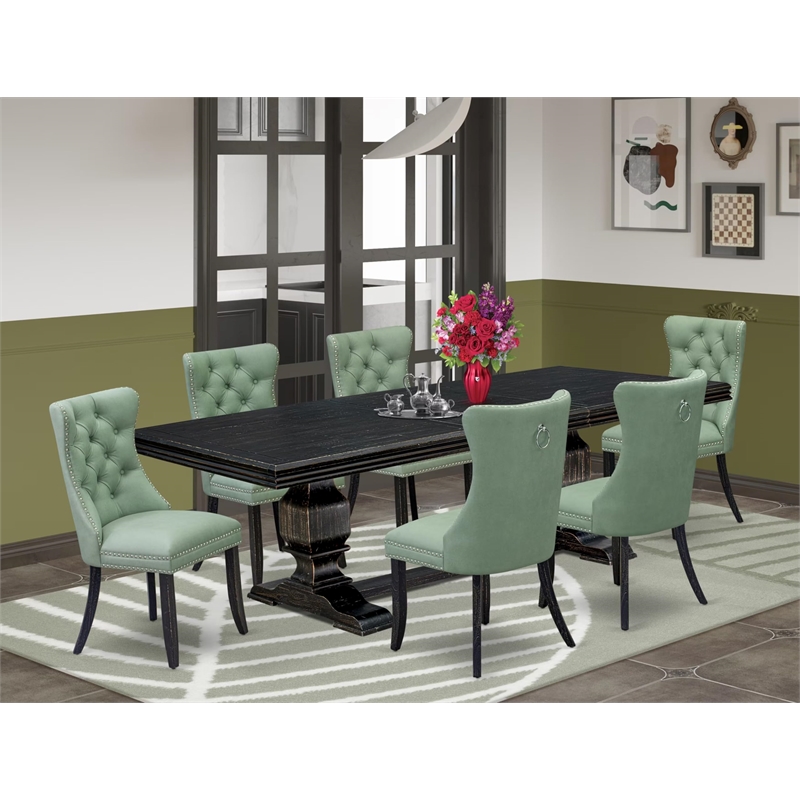 Pemberly Row 7-Piece Dining Set with Table and Chairs in Black Finish