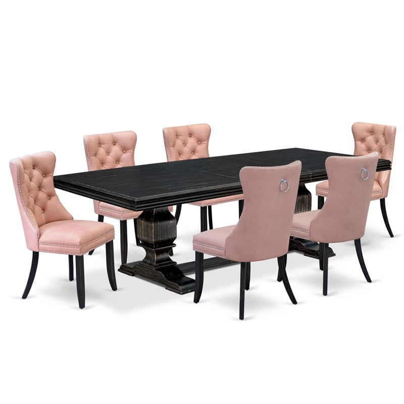 Pemberly Row 7-Piece Dining Set in Black with Faux Leather Upholstery