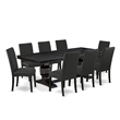 Pemberly Row 9-Pc Dining Table Set in Black Finish with Acacia Wood