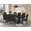 Pemberly Row 9-Pc Dining Table Set in Black Finish with Acacia Wood