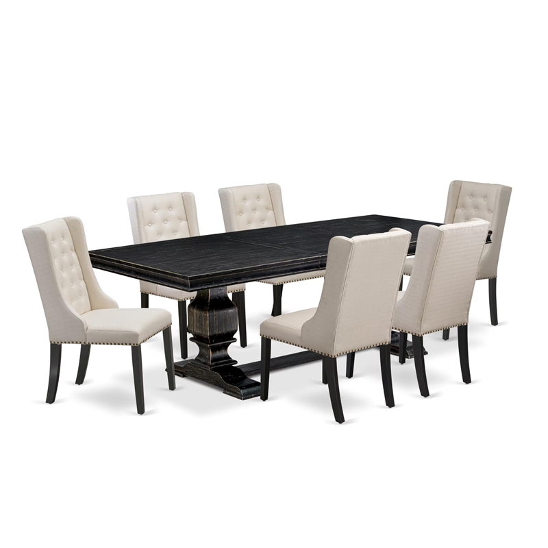 Pemberly Row 7-Piece Wooden Dining Set with Removable Leaf in Black