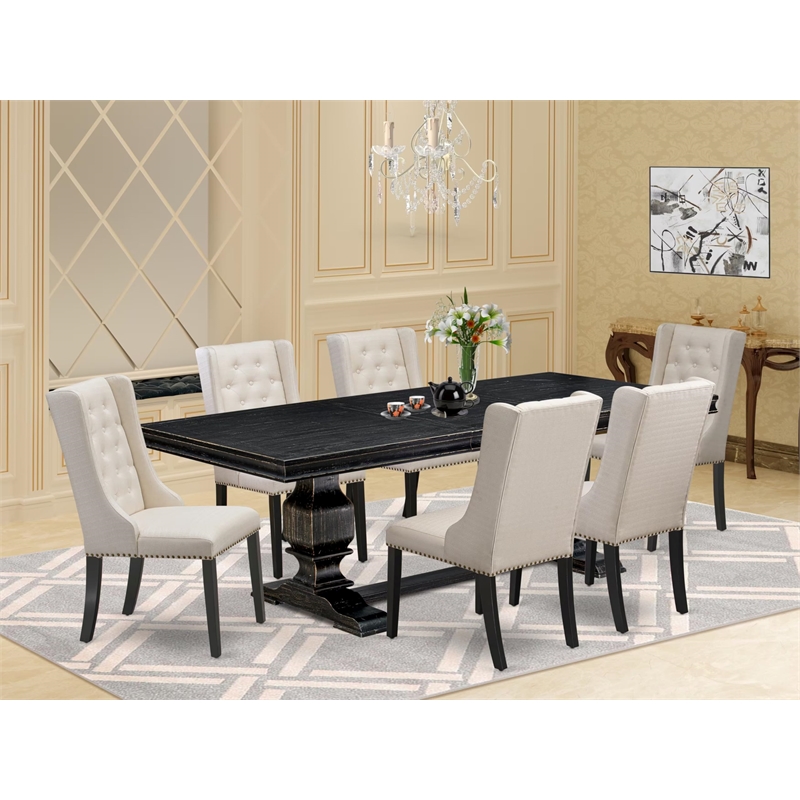Pemberly Row 7-Piece Wooden Dining Set with Removable Leaf in Black