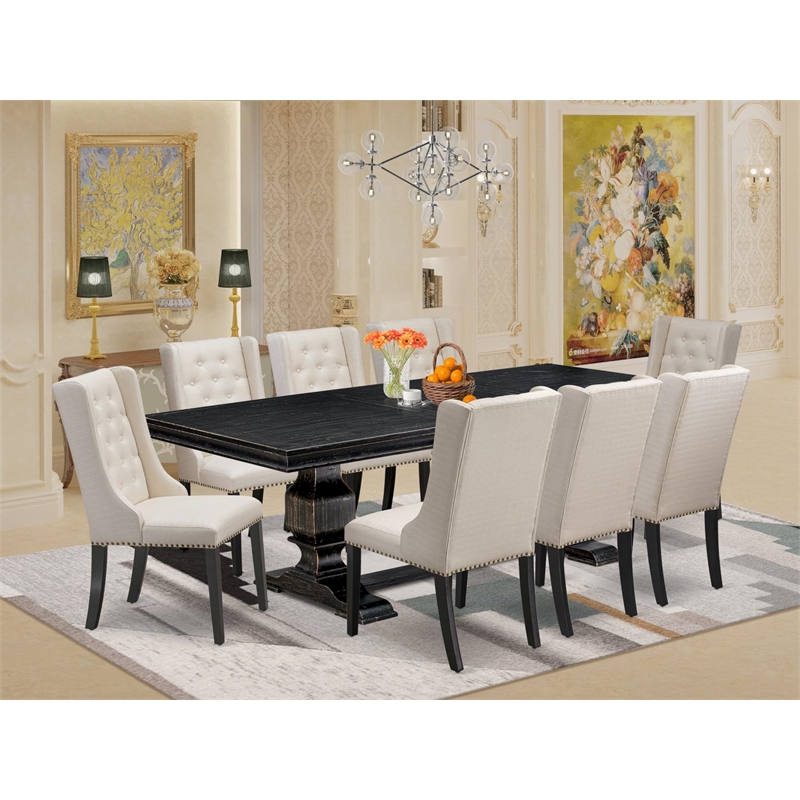 Pemberly Row 9-Piece Wooden Dining Set with Removable Leaf in Black