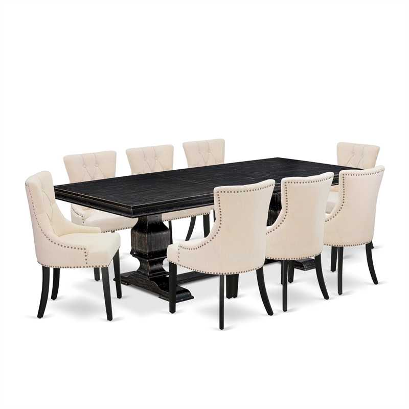 Pemberly Row 9-Piece Acacia Dining Set with Black Table Finish