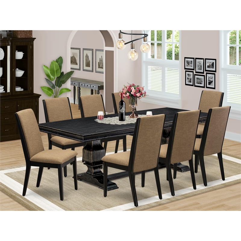 Pemberly Row 9-Piece Kitchen Table Set in Black Finish