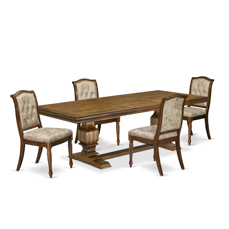 Pemberly Row 5-Piece Dining Room Set in Walnut Finish with PU Leather