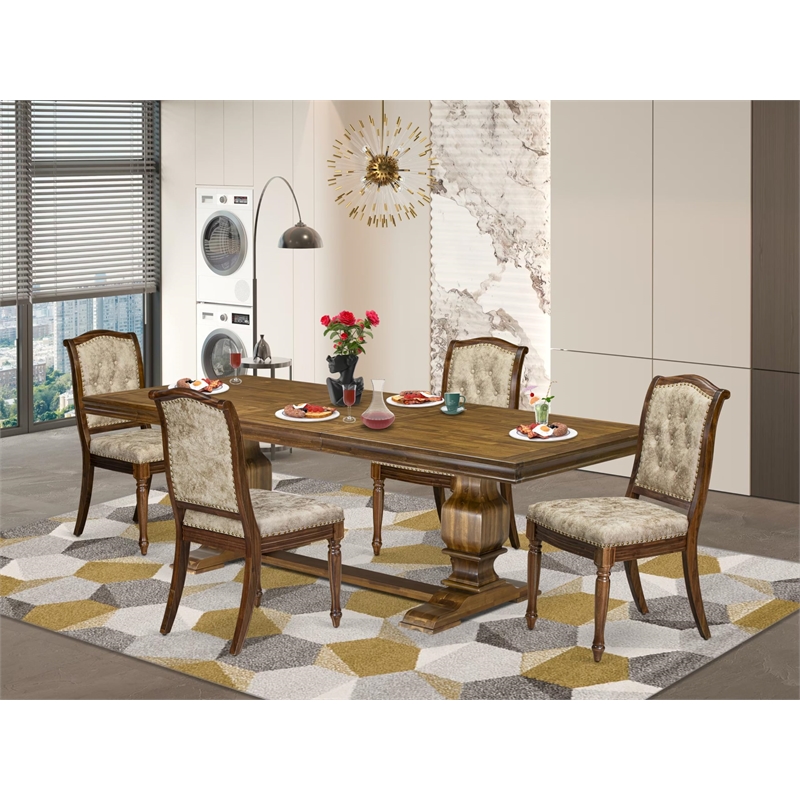 Pemberly Row 5-Piece Dining Room Set in Walnut Finish with PU Leather