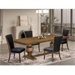 Pemberly Row 5-Piece Dining Set with Walnut Finish and Black Upholstery