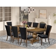 Pemberly Row 9-Piece Dining Table Set Wood Black Linen Upholstery